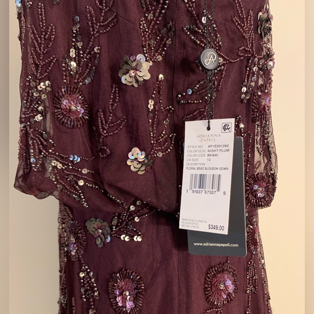 Adrianna Papell Plum Beaded Spaghetti-Strap Maxi Dress - Picture 8 of 10